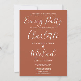 Elegante Terrakotta-Signatur-Hochzeitsabendparty Einladung