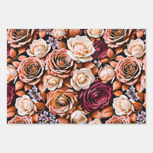 Elegante Terrakotta- und Burgunder-Rosen Dunkle Bl Geschenkpapier Set