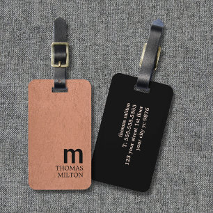 Elegante Textur Braun Schwarz Fette Monogramm Gepäckanhänger