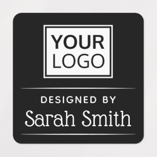 Elegante Textur mit Logo, quadratische, schwarze S Etiketten