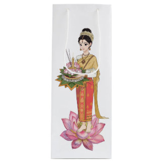 Elegante thailändische Frau traditionelles Kleid W Geschenktüte Für Weinflaschen