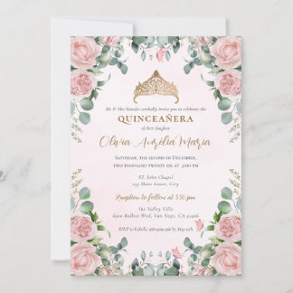 Elegante Tiara Gold Rosa Rosa Rose Quinceañera Einladung