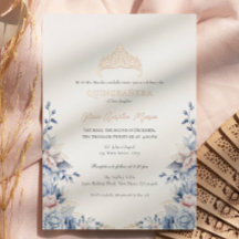 Elegante Tiara Goldene Blaue Rosen Quinceañera
