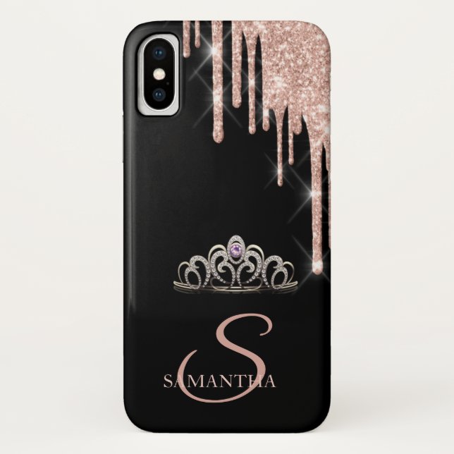 Elegante Tiara Rose Gold Glitzer Tropfen Case-Mate iPhone Hülle (Rückseite)
