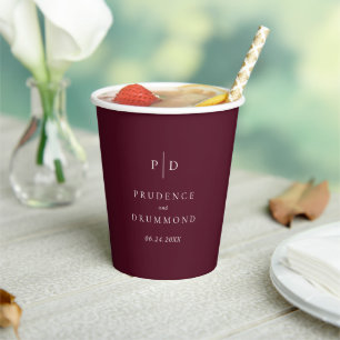 Elegante, tief burgunderrote klassische Hochzeit Pappbecher
