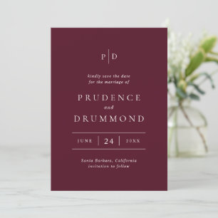 Elegante tiefburgunderrote klassische Hochzeit Save The Date