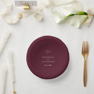 Elegante tiefe Burgunderrote klassische Hochzeit Pappteller