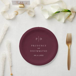 Elegante tiefe Burgunderrote klassische Hochzeit Pappteller