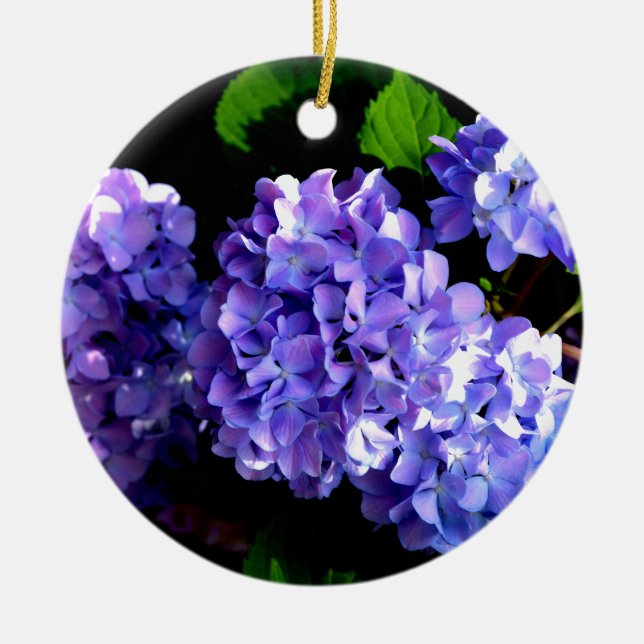 Elegante tiefe lila Blume Hydrangea Keramikornament (Vorne)
