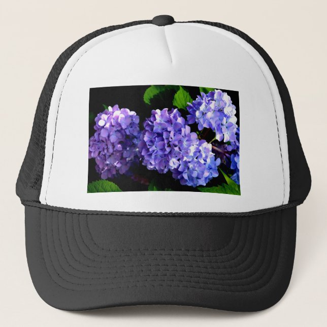 Elegante tiefe lila Blume Hydrangea Truckerkappe (Vorderseite)