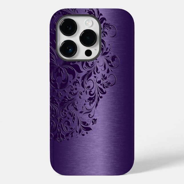 Elegante, tiefe Lila Blumenspitze auf Lila Case Ma (Rückseite)