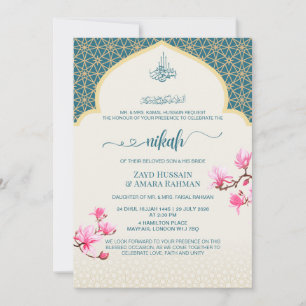 Elegante tiefe Türkise Nikah-Einladung mit Magnoli Einladung