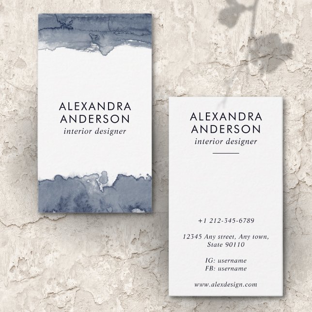 Elegante Tiefgraue Wasserfarben Beruflich Minimal Visitenkarte (Elegant Deep Grey Watercolor Professional Minimal Business Card)