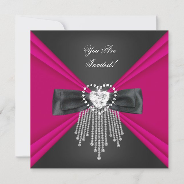 Elegante, tiefrosa schwarze Jede Anlässe Einladung (Vorderseite)