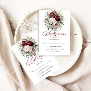 Elegante tiefrote Blumen-Hochzeits-RSVP-Karte RSVP Karte