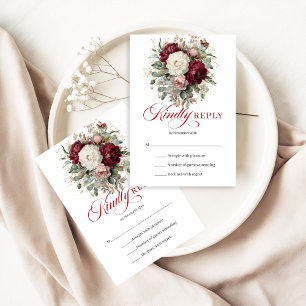 Elegante tiefrote burgunderrote Hochzeits-RSVP-Kar RSVP Karte