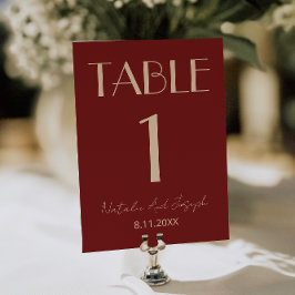Elegante tiefrote Creme-farbene Hochzeitstisch-Num Einladung