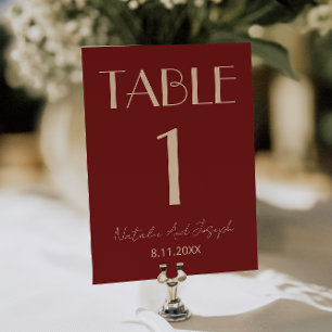 Elegante tiefrote Creme-farbene Hochzeitstisch-Num Einladung