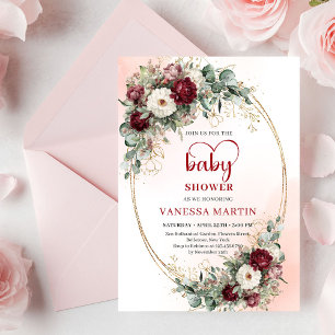 Elegante tiefrote Eukalyptus-Baby-Shower-Einladung Einladung