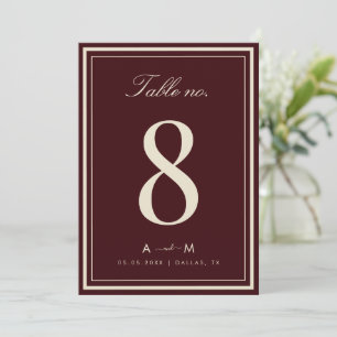 Elegante tiefrote Hochzeit 5x7 Tischnummernkarte Einladung