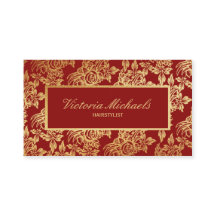 Elegante tiefrote und GoldblumenVisitenkarte