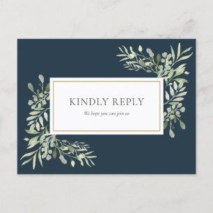 Elegante Tiefsee-Blau-Grün-Hochzeits-RSVP-Karte Einladungspostkarte