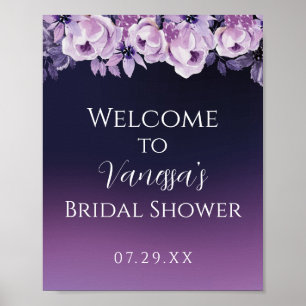 Elegante tiefviolette florale Willkommensgruß zur Poster