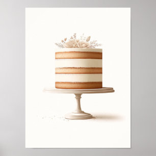 Elegante Tiere Weiße Blumen Torte Bäckerei Küche Poster