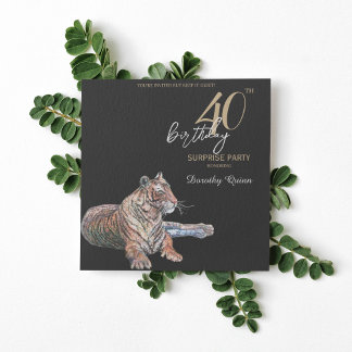 Elegante Tiger Floral Überraschung Geburtstagspart Einladung