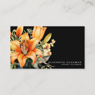 Elegante Tiger Lily Tropical Black Business Cards Visitenkarte