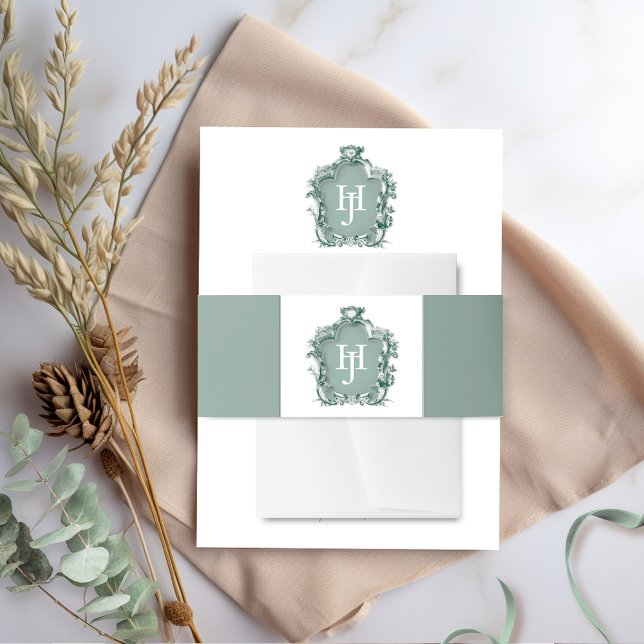 Elegante Timeless Green Monogram Wedding Einladungsbanderole (Von Creator hochgeladen)