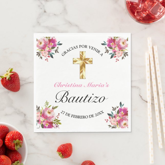 Elegante Tinta Floral Bautizo Serviette (Beispiel)