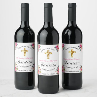 Elegante Tinta Floral Bautizo Weinetikett