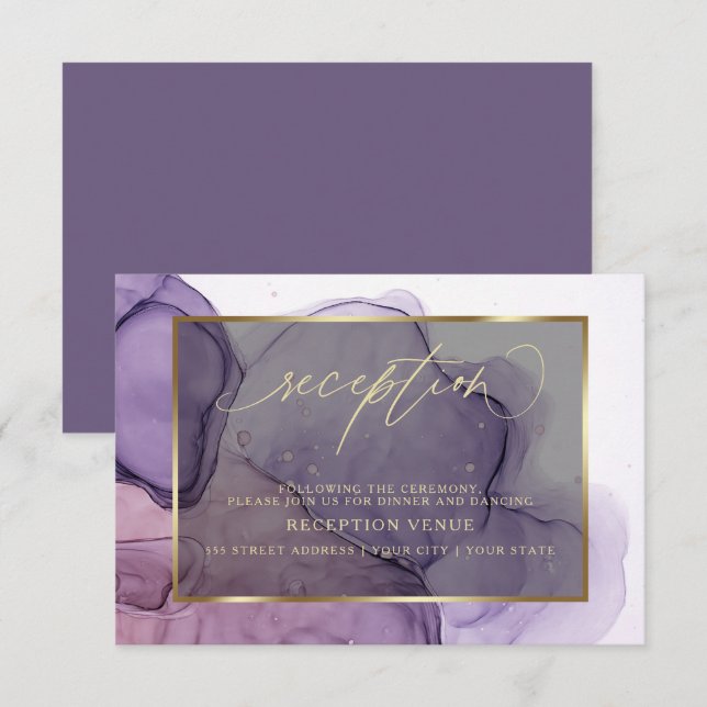 Elegante Tinte Rose Plum Empfang Einladung (Vorne/Hinten)