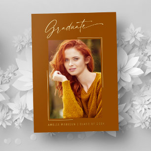 Elegante Tinte Script Foto Grad Rust Orange Card Folieneinladung