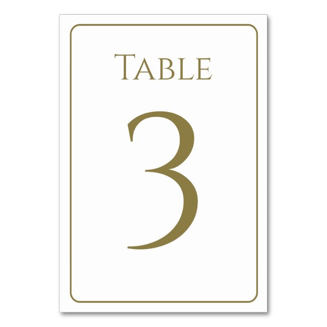 Elegante Tischnummer aus Weiß und Gold (Vorderseite)