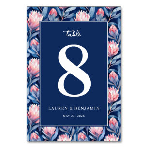 Elegante Tischnummer in Marine mit Blumenmuster