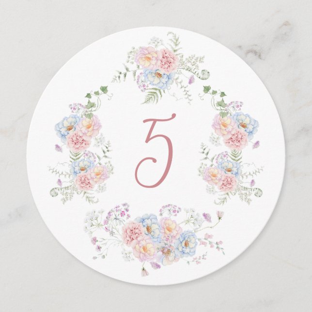 Elegante Tischnummer mit Blumenrahmen (Vorderseite)