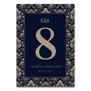 Elegante Tischnummer mit Marineblumenmotiv