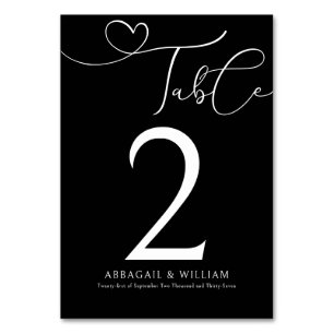 Elegante Tischnummer Moderne Script Black Wedding