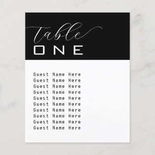 Elegante Tischnummer Namen Schwarz-weiß Minimalist