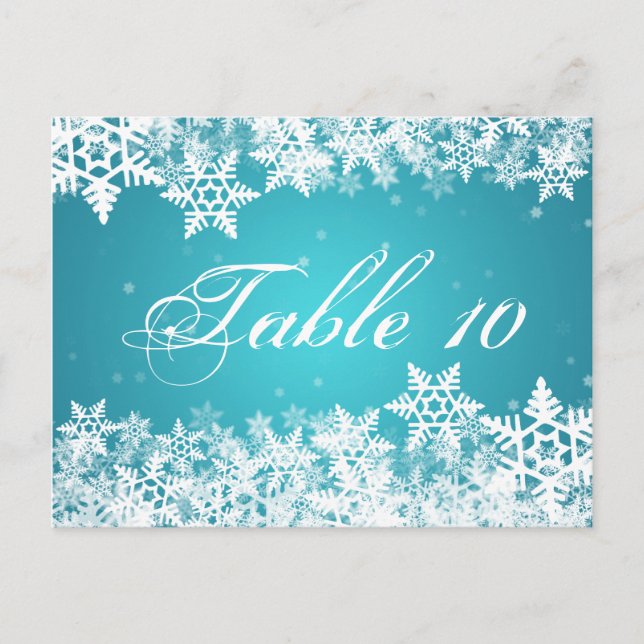 Elegante Tischnummer Winterschneeflocken Blau (Vorderseite)