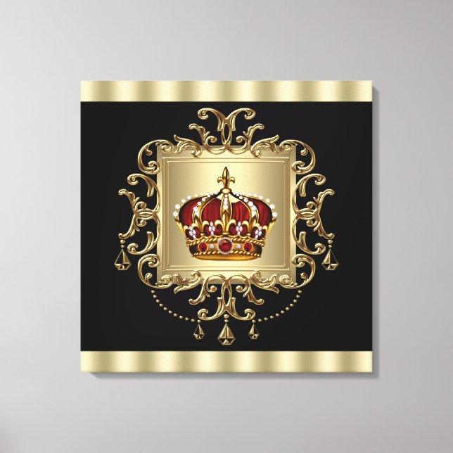 Elégante toile de couronne rouge et or noir (Recto)