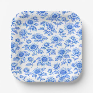 Elegante Toile du Jouy Sonnenblumen – Blaue Botani Pappteller