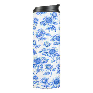 Elegante Toile du Jouy Sonnenblumen – Blaue Botani Thermosbecher