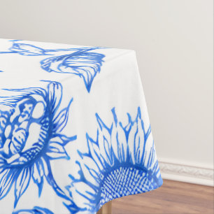 Elegante Toile du Jouy Sonnenblumen – Blaue Botani Tischdecke