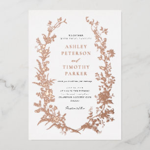 Elegante Toile Floral Wreath Wedding Rose Gold Folieneinladung