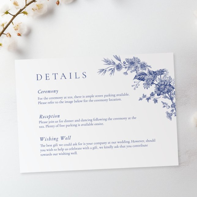 Elegante Toile French Blue Floral Detail Card Einladung (Von Creator hochgeladen)