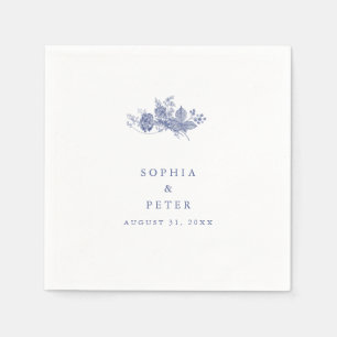 Elegante Toile French Blue Floral Wedding Serviette