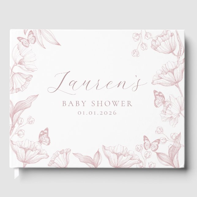 Elegante Toile Print Nature Baby Shower Gästebuch (Vorderseite)